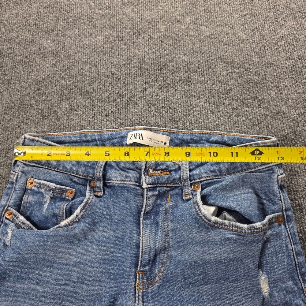 Zara The Skinny Jeans Womens‎ 6 Medium Wash Distressed Frayed Stepped Hem Blue - Picture 7 of 12